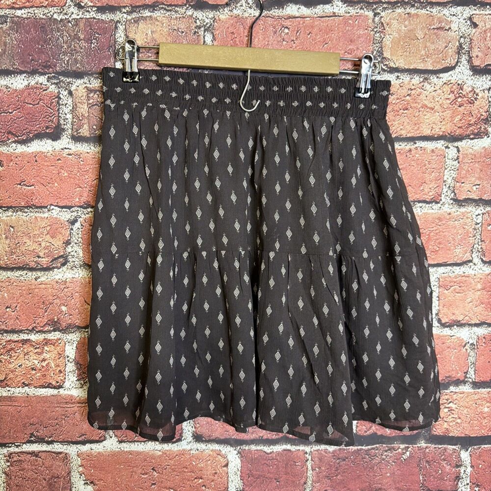 GARNET HILL Womens Small Silk Gray Diamond Print A-Line Flare Skirt